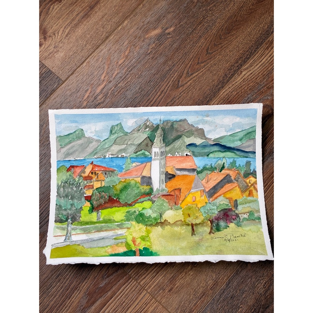 Warren C Plauche Original Watercolor Painting Talloires Lac Annecy France 2021